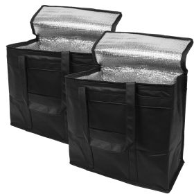 Black Insulated Food Delivery Bag 13 x 14 x 8 Inches, Insulated Grocery Bags with Zippered Top, Pack of 2 Heavy Duty Catering Bag for Food Deliveries