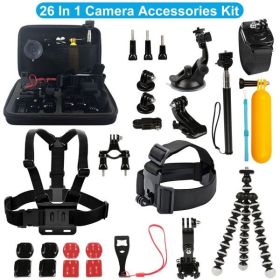 26 In 1 Camera Accessories Kit Fit For GoPro Hero 5/4/3+/3/2/1 Camera Outdoor Sports Action Camera Accessories Kit w/ Chest Strap Selfie Stick Floatin