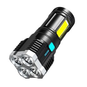 4-core Led Multi-functional Bright Flashlight COB Side Light Outdoor Portable Home USB Rechargeable Flashlight (Body Color: Black, Emitting Color: Black G300)