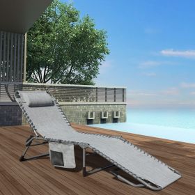 Foldable Patio Chaise Lounge Chair for Outdoor with Detachable Pocket and Pillow, Portable Adjustable Sun Lounger Recliner for Beach, Camping and Pool (Color: grey)